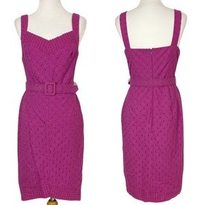 3/$30 Maggy London eyelet embroidered sleeveless sheath dress size 8 fuchsia